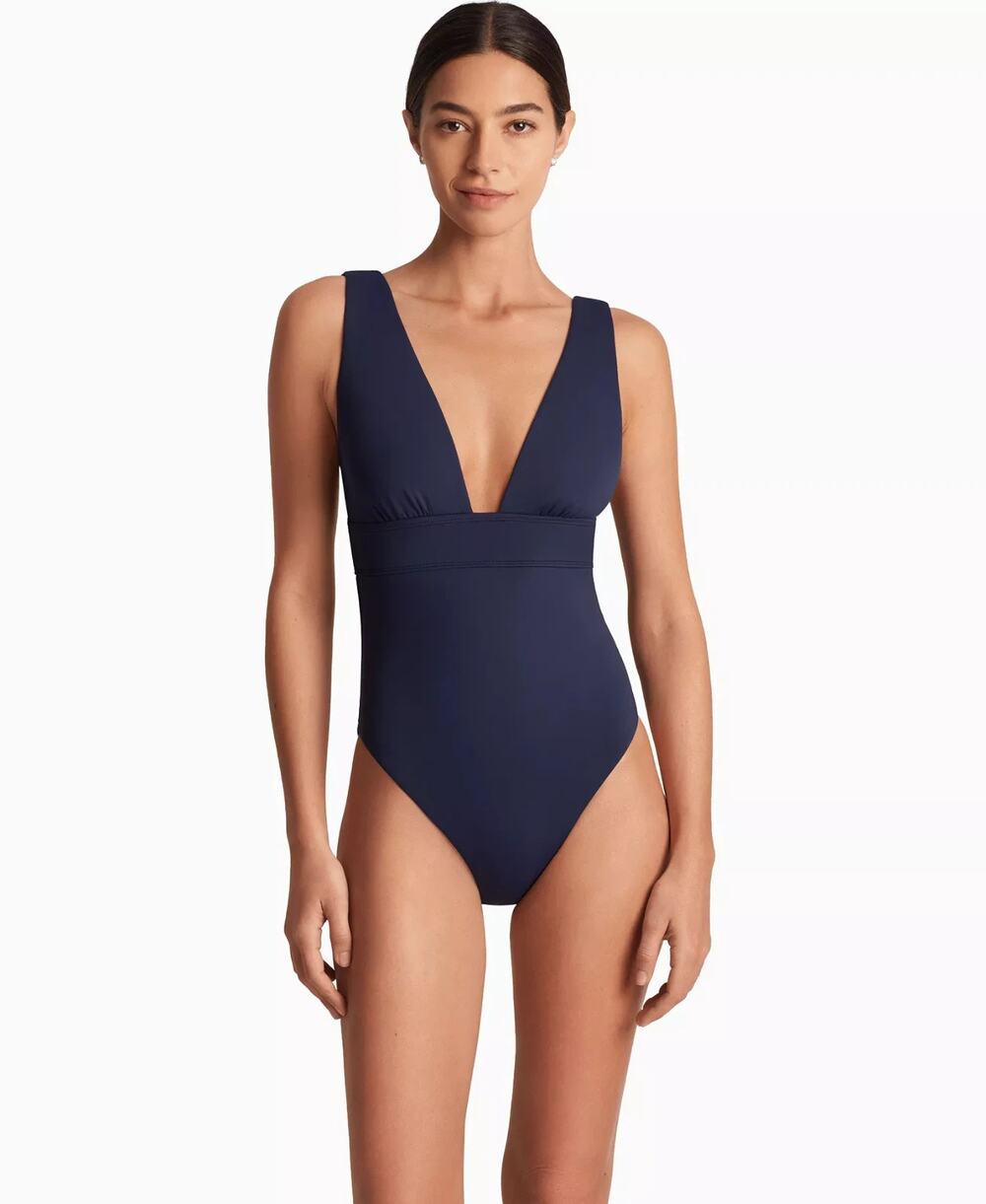 Lauren Ralph Lauren Modern V-Neck Sculpting One-Piece Swimsuit Size 14 3524